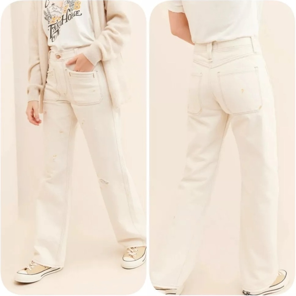 Free People Go Easy Denim Distressed Bootleg Jean Size 25